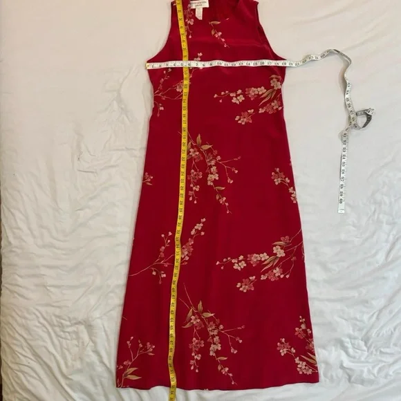 Silk Red Floral Midi Dress Vintage Jones New York Medium - Picture 7 of 8
